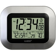 Angle View: La Crosse Technology Silver Digital Atomic Clock with Temperature