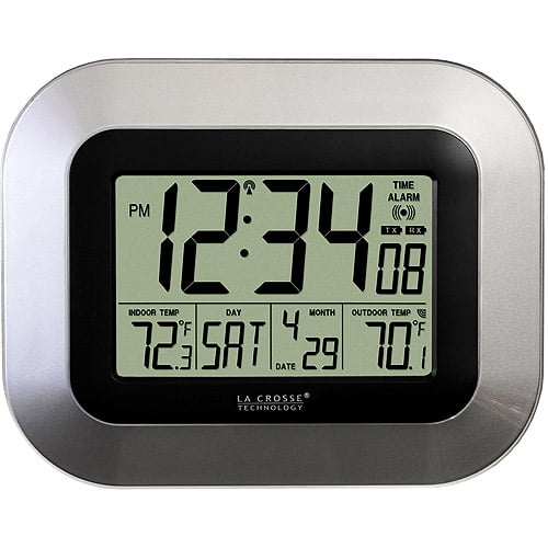 La Crosse Technology Silver Digital Atomic Clock With Temperature Walmart Com Walmart Com