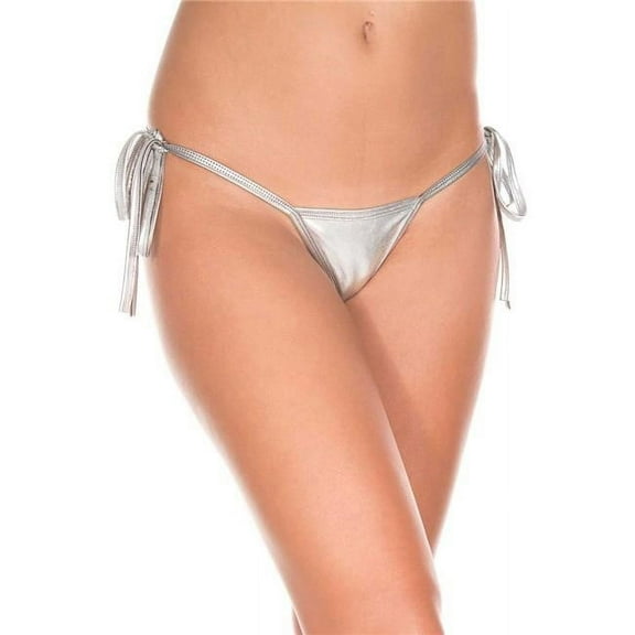 Music Legs Women's Metallic Tie Side G-String, Silver 103-SILVER