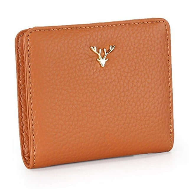 Cartera corta y fina Sonducket para mujer monedero con múltiples botones y ciervos de Navidad bolso de cuero con cremallera tarjetero para Carteras Amarillo oscuro