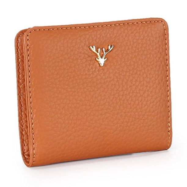 Cartera corta y fina Sonducket para mujer monedero con múltiples botones y ciervos de Navidad bolso de cuero con cremallera tarjetero para Carteras Amarillo oscuro