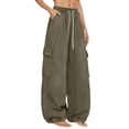 thumbnail image 2 of Delayuji Baggy Cargo Pants For Women Wide Leg Pants High Waisted Elastic Casual Pants Spring, 2 of 4