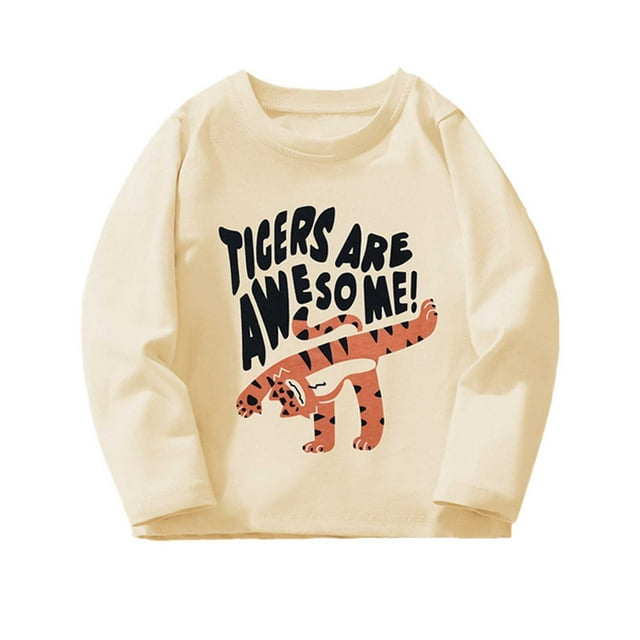TIEVOSA T-Shirt à Manches Longues à Col Rond pour Filles avec Imprimé d'Animaux Mignons, Doux, Confortable, Décontracté, pour et Mode pour 4-5 Ans (Beige)