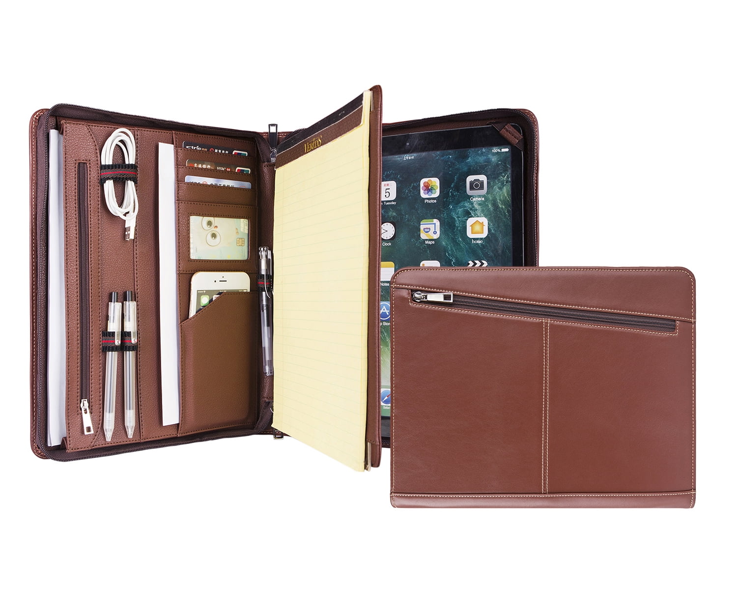 Professional Slim Padfolio for 9.7inch iPad Pro or iPad Air, Full Grain Cow Leather Portfolio