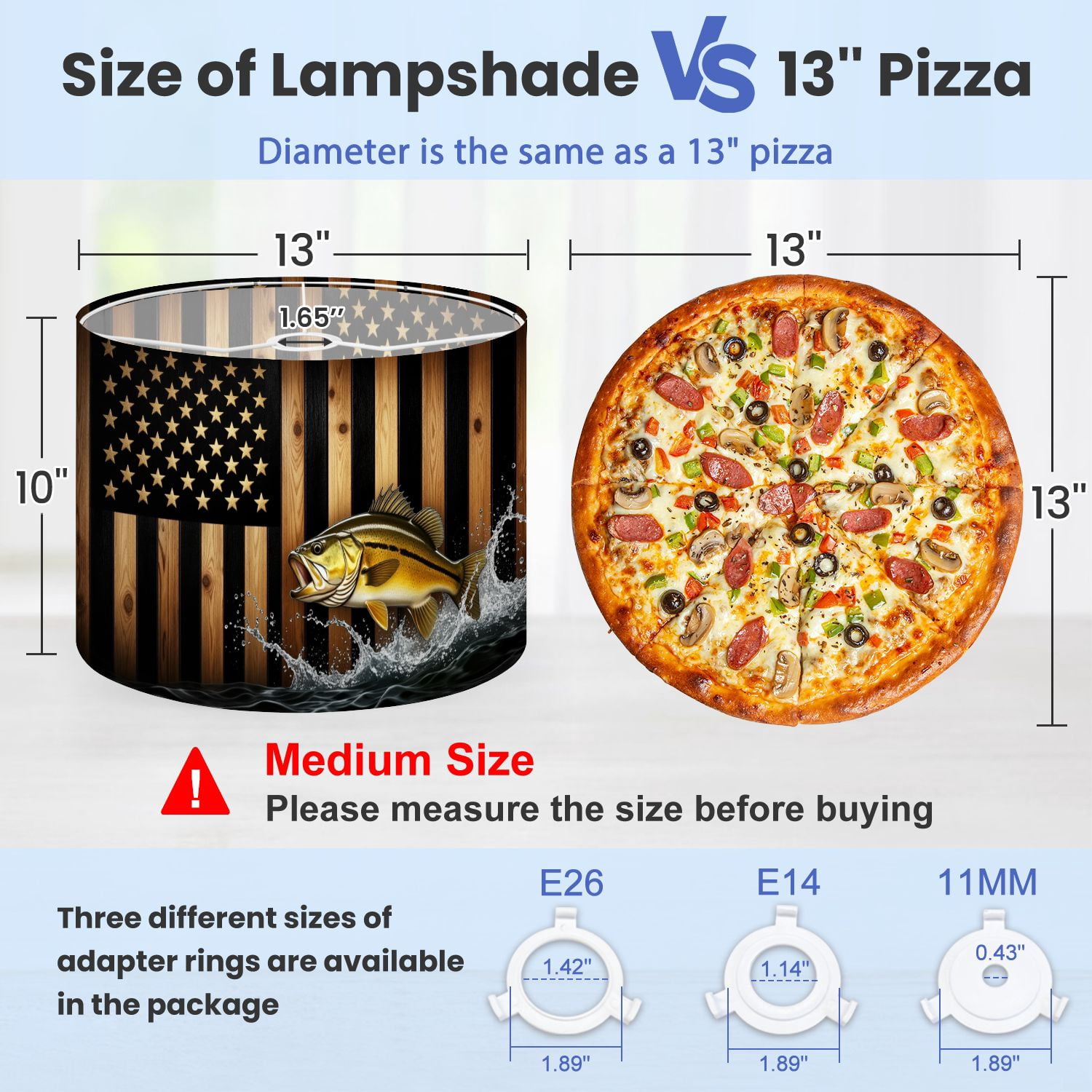Lamp Shades Set of 2 Largemouth Bass Jumping American Flag Independence Day 13" x 13" x 10" Lampshade for Table Lamps Floor Lamps Lamp Shade Replacement Easy Assembly Required