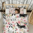 thumbnail image 3 of Husky and Pink Flower Duvet Cover and Pillowcase Set for Single Bedding, Bedroom Accessories for Kids Teens, 3 of 5