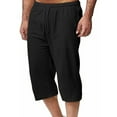thumbnail image 4 of lkfuzj Men's Loose Fit Casual Solid Color Cropped Pant Drawstring Elastic Waist Wide Leg Cotton-Linen Capri Pants with Pockets Comfortable Workout Summer Wear, 4 of 6