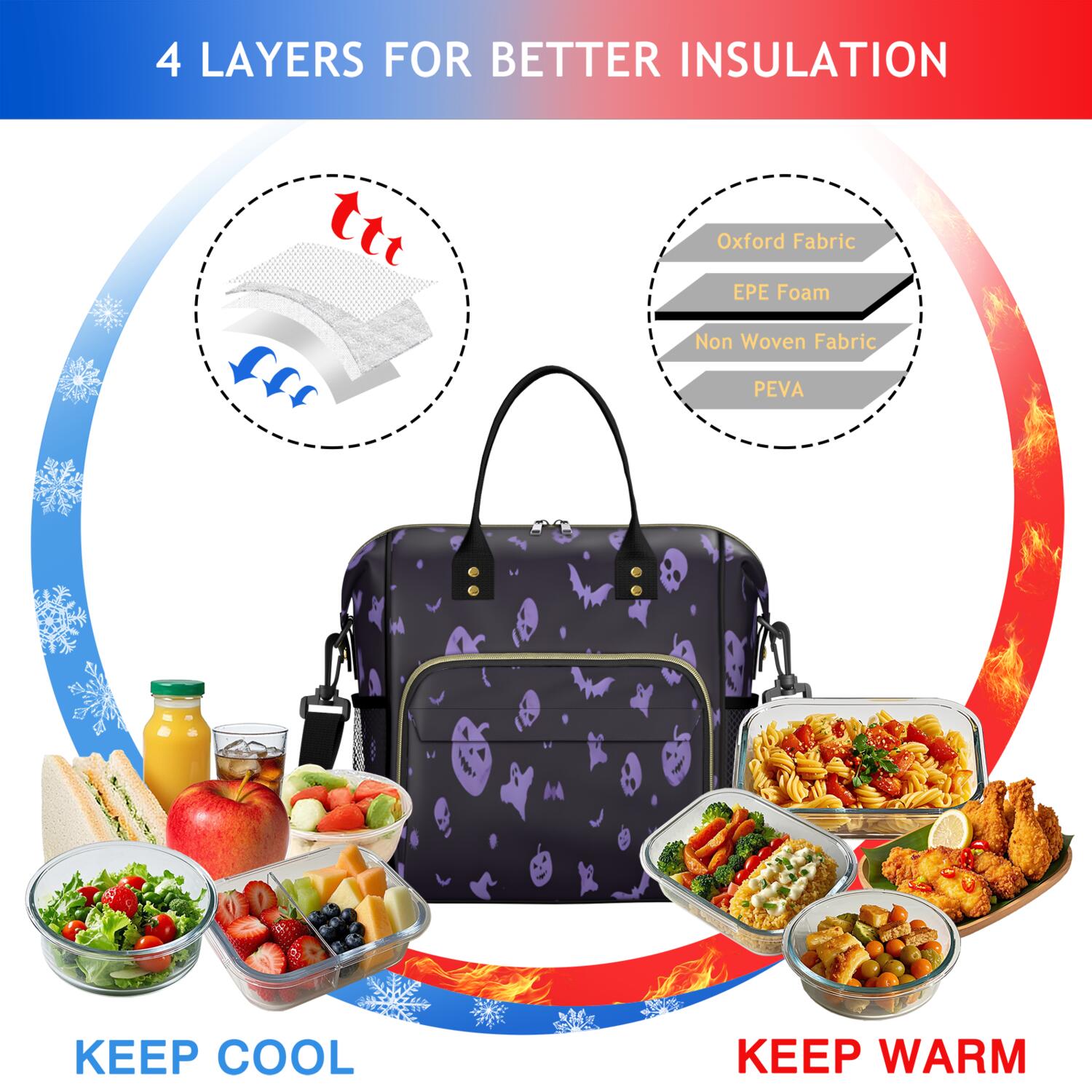 Halloween Silhouette Pattern Womens Lunch Box for Work,Insulated Large Lunch Bag for Tween and Teen,Loncheras Para Mujer,Leakproof Adult Lunch Bag for Work,Beach,Travel,Picnic,Camping