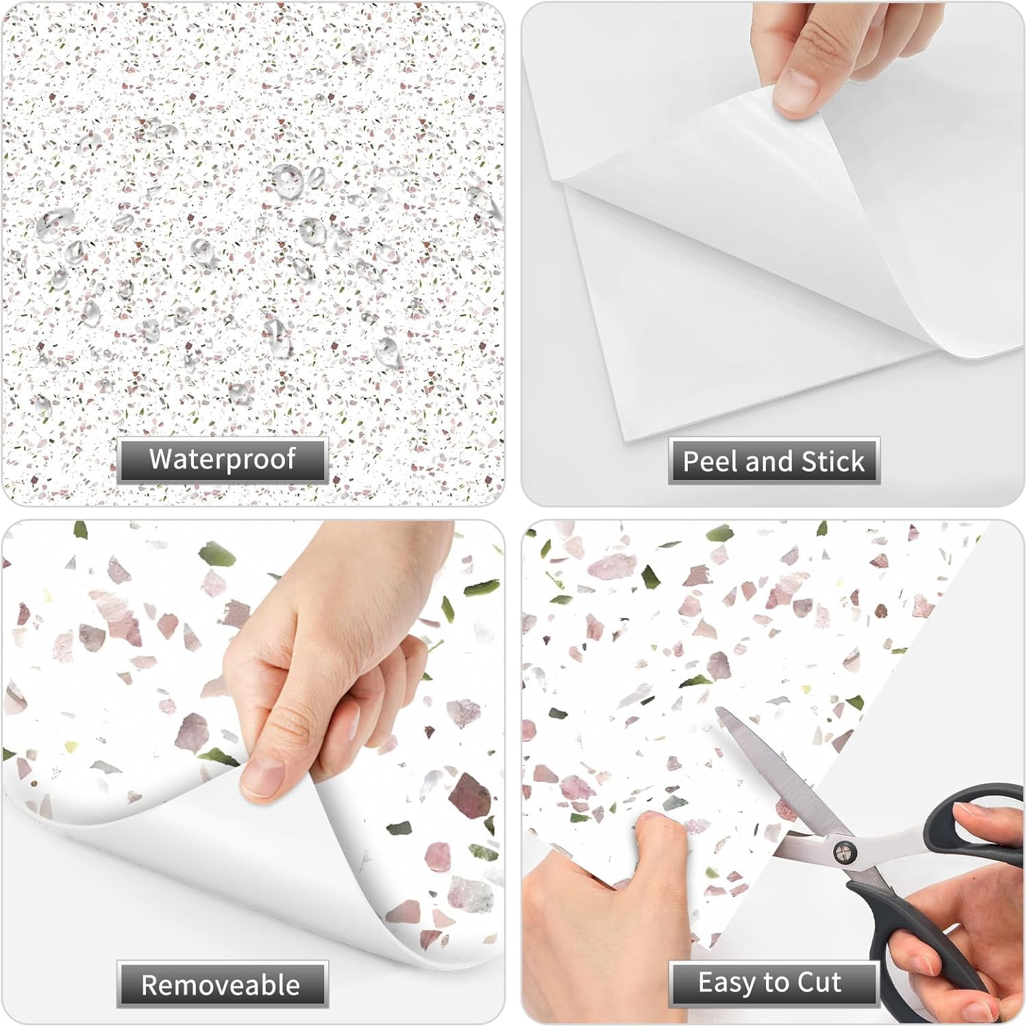 MORCART 20-Pack Terrazzo Peel and Stick Floor Tiles, 7.87" x 7.87" Waterproof Vinyl Flooring, 8.6 Sq. Ft. Coverage DIY Self-Adhesive Floor Stickers
