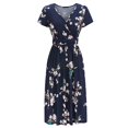 thumbnail image 3 of WILLBEST Vestidos de Mujer Vestido de Verano Nuevo para Mujer Vestido Estampado con Cuello En V Cruzado En El Pecho Vestido de Manga Corta con Bolsillos Falda Media Mediana​​, 3 of 3