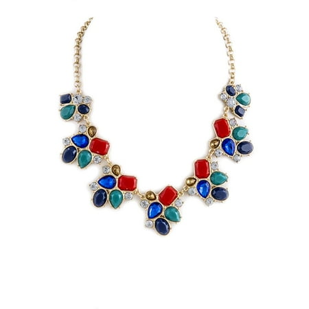 - Faceted Multi Color Faux Jewel Ornate Necklace Set, 18