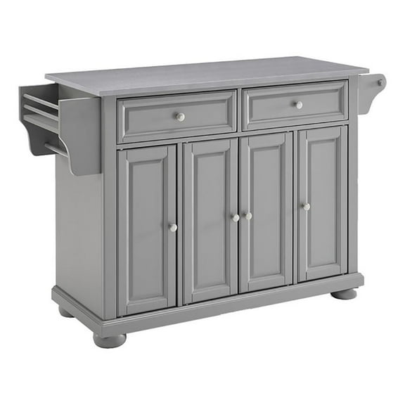 Pemberly Row Traditional Wood/Stainless Steel Kitchen Island in Gray/Chrome