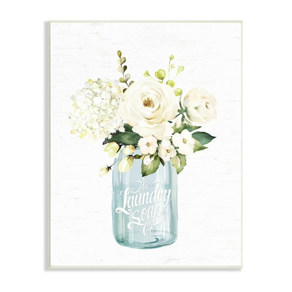 Stupell Industries White Floral Bouquet Vintage Laundry Text Jar Graphic Art Unframed Art Print Wall Art, Design by Lettered and Lined
