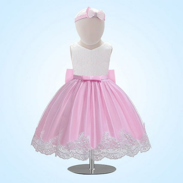Vestido infantil de encaje de color a juego para bebé de un año, vestido de noche de princesa con lazo