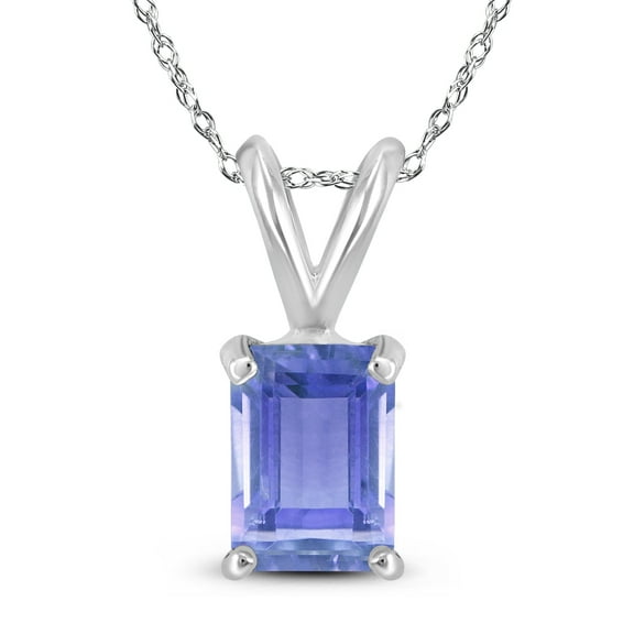 SZUL Women's 14K White Gold 6x4MM Emerald Shaped Tanzanite Pendant