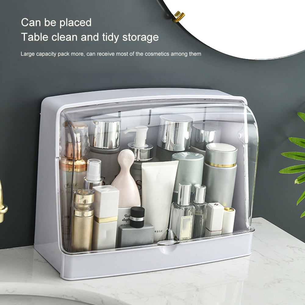 Makeup Storage Box Wall Hanging Makeup Organizer Dustproof Punch-Free Cosmetics  Holder Case with Drawer for Bathroom 