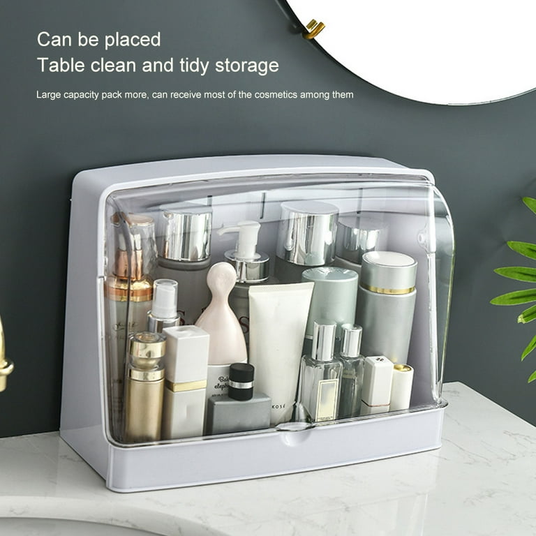Wall-Mounted Cosmetic Storage Box Hanging Makeup Organizer with Lid  Dustproof Punch-Free Cosmetics Holder Case for Bathroom