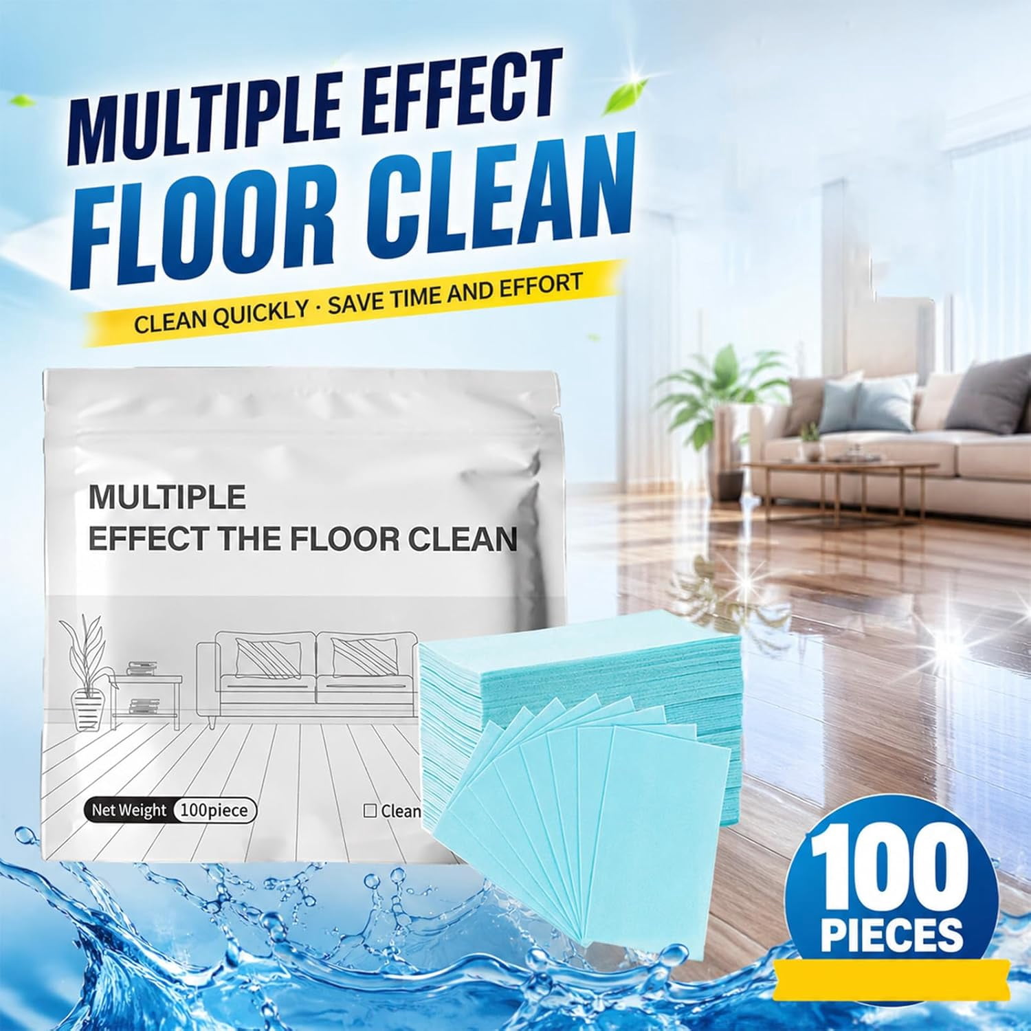 Multiple Effect The Floor Clean, 100 Piece Floor Cleaning Tablets Multi-Surface Cleaner, Multi-Effect Floors Cleaning Tablets, For Hardwood Laminate,Tile Walls Bathrooms & Kitchen ,Offices (300)