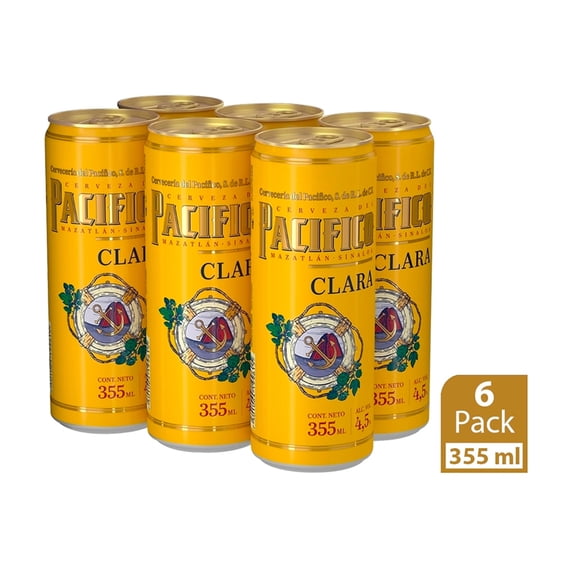 Cerveza clara Pacífico 6 latas 355 ml c/u
