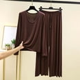 thumbnail image 2 of Womens Petite Lounge Sets 2 Piece Outfits Fall Two Piece Lounge Sets Fall Women's Loose Solid Color T-shirt Wide Leg Pants Home Wear Two-piece Long Sleeve U-Neck Shirts Sets, 2 of 3
