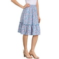 thumbnail image 4 of INSPIRE CHIC Women's Skirts Knee Length Elastic Waist A-Line Flowy Tiered Ruffle Floral Skirt M Sky Blue, 4 of 6