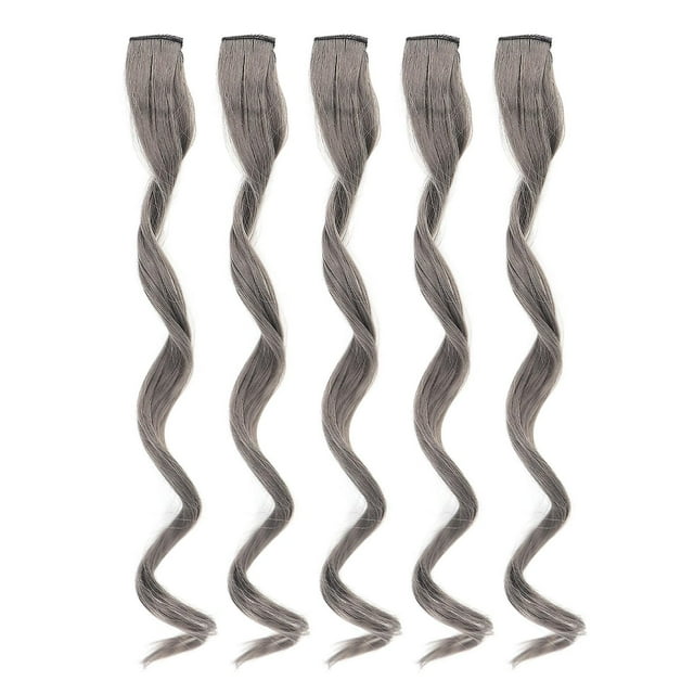 Lot de 5 extensions de cheveux longs et bouclés pour femmes et filles, élégantes, mèches colorées, avec clip, gris