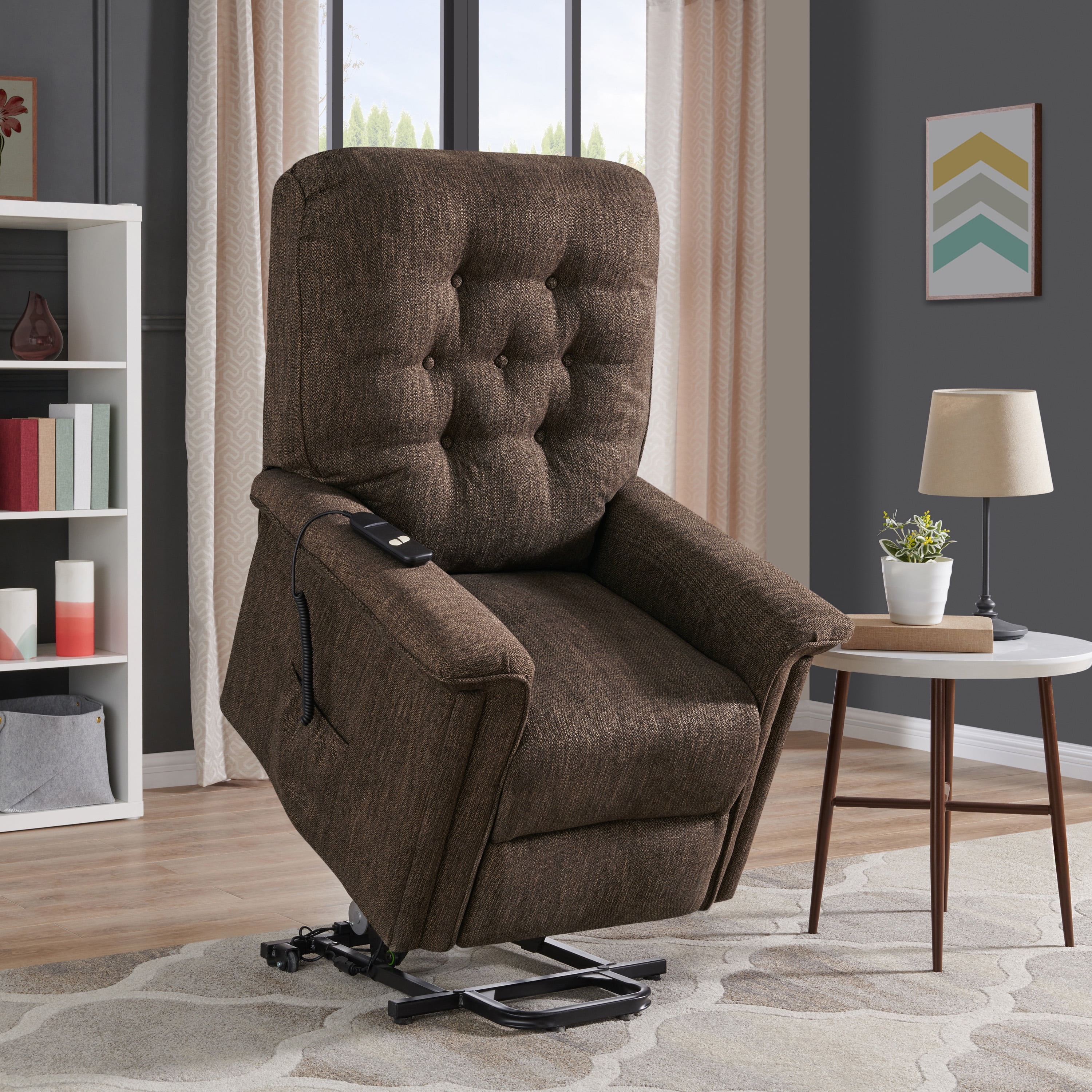 Homesvale Power Recline and Lift Chair in Herringbone, in Brown