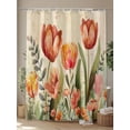 thumbnail image 4 of Red Tulip Shower Curtain, Eucalyptus Watercolor Floral Plants Retro Linen Waterproof Shower Curtain Set with 12 Hooks Lightweight Washable Fabric Shower Curtains for Bathroom 60x72 Inches, 4 of 6