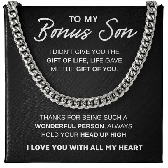 Step Son Gifts From Stepdad with Message Card and Gift Box, Stepson Necklace To My Bonus Son From Mom or Dad, Christmas Birthday Gifts, Cuban Chain Necklace For Son In Law From Mother In Law