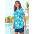 thumbnail image 3 of Swim 365 Women's Plus Size Split-Neck Short-Sleeve Swim Tee With Built-In Bra, 3 of 6
