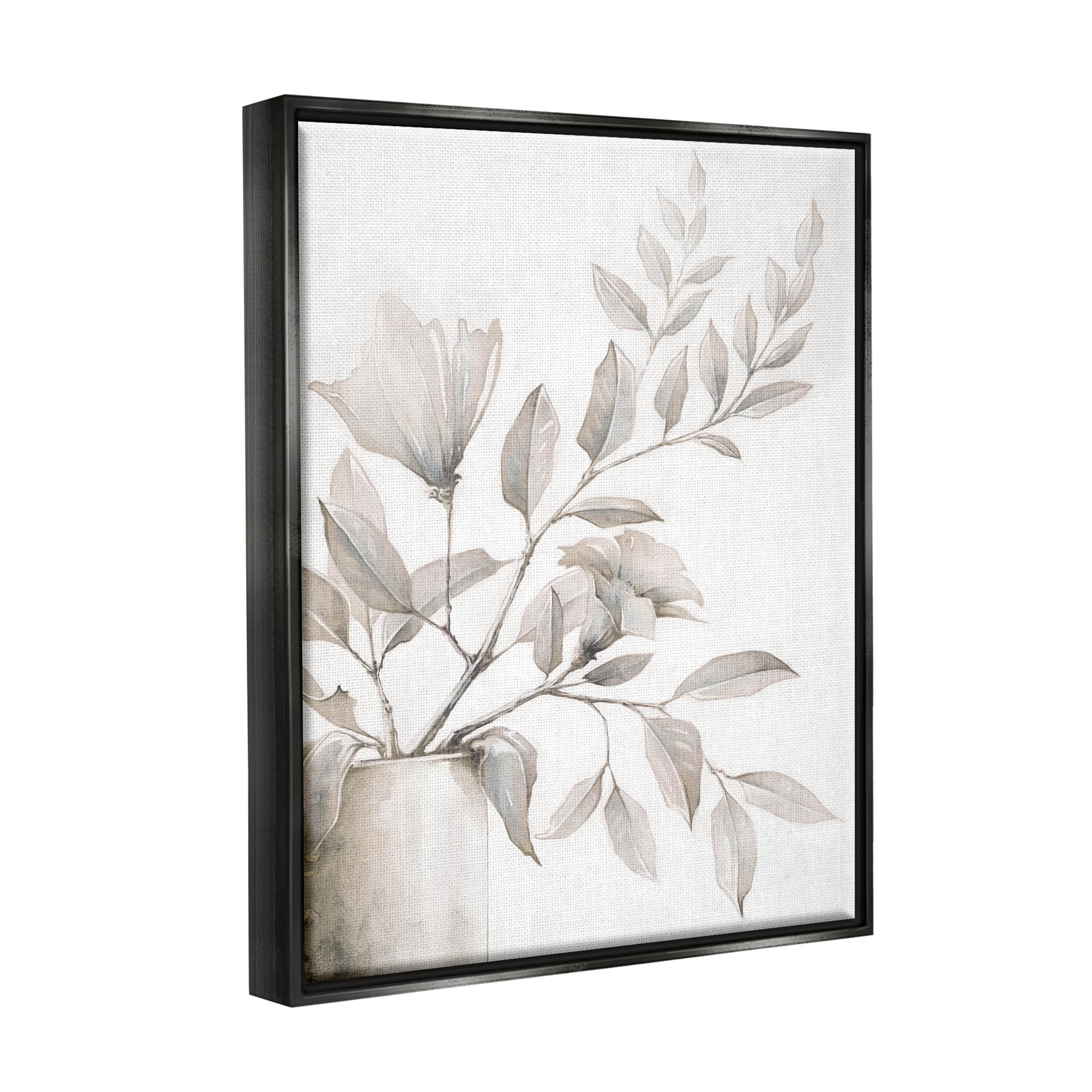 Stupell Industries Traditional Floral Arrangement Leaves Graphic Art Jet Black Floating Framed Canvas Print Wall Art, Design by Cloverfield & Co.