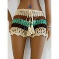 thumbnail image 5 of Women Crochet Hollow-Out Sarongs Contrast Stripe See-Through Knit Beach Shorts Summer Bikini Bottoms Cover Up, 5 of 10
