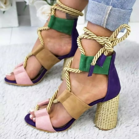 

Woman Summer Heels Sandals Suede Ankle Strap Shoes with Wooden Sole for Outdoor School Performances 37 Heel Blue