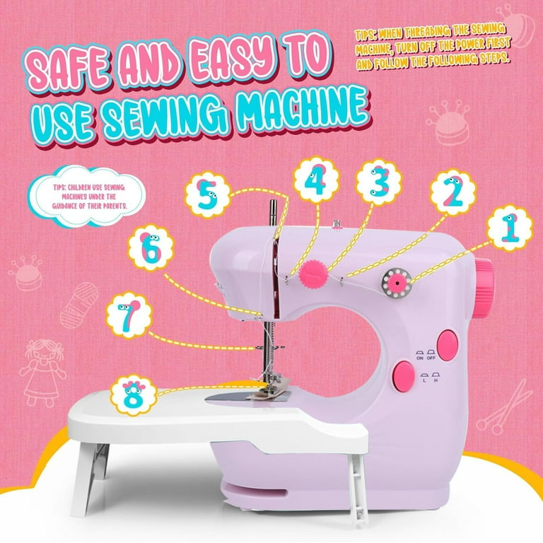 Sewing Machine, Small Sewing Machine with Extension Table for Beginners,  Kids Sewing Machine Adjustable 2 Speed with Sewing Kits, Best Gift for Kids  Women Space Saver, DIY, Household and Travel(Pink) 