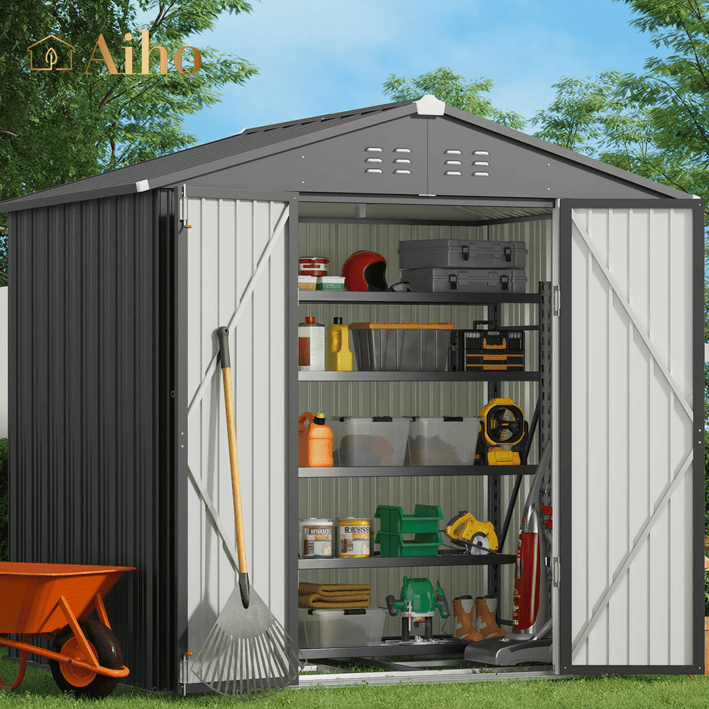 8' x 6' Outdoor Storage Shed on Sale, Aiho Shed & Outdoor Storage Clearance, Metal Storage Shed for Outside, Backyard, Garden & Patio - Dark Gray