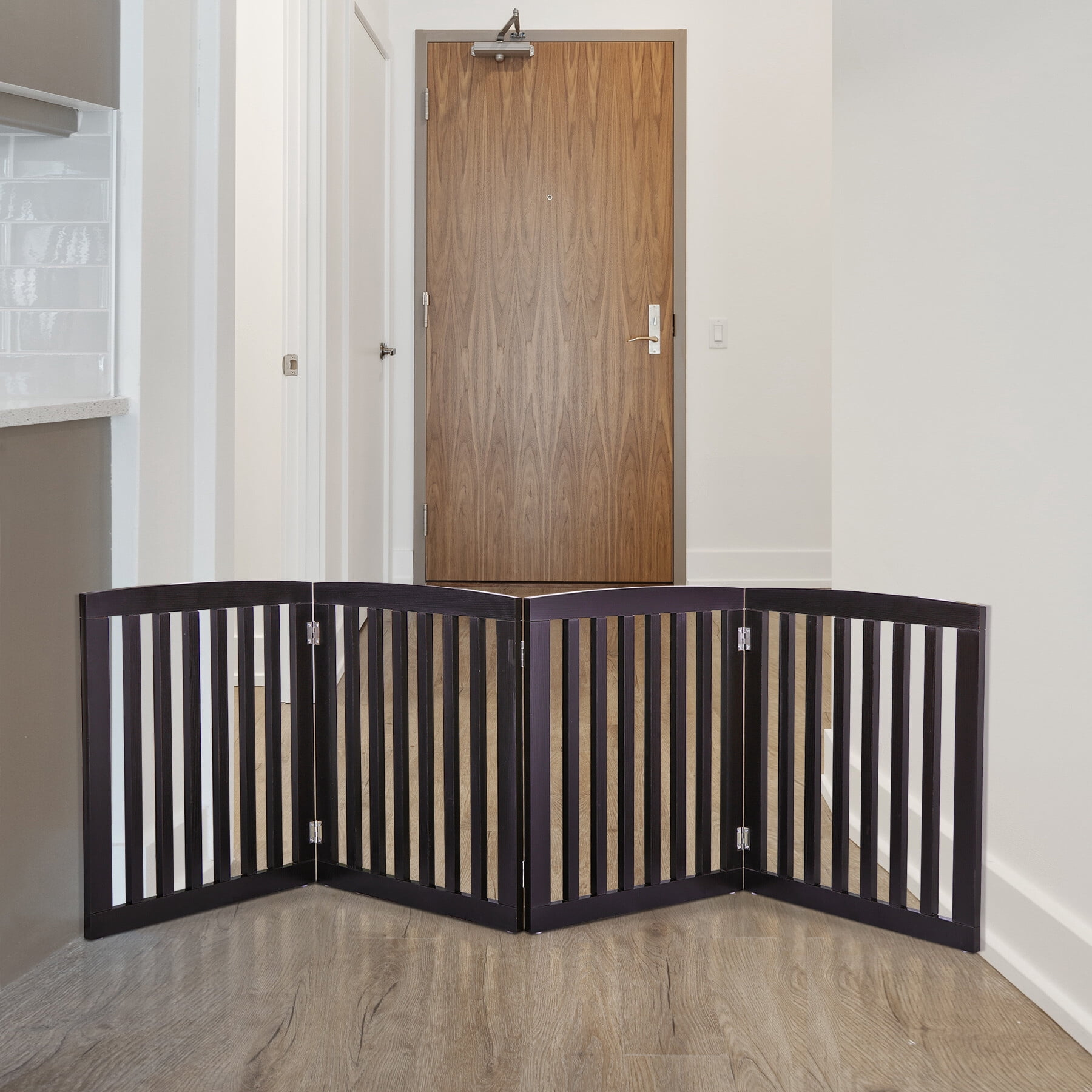HomGarden 24'' Height Pet Dog Gate Folding 4 Panels for Doorways, Stairs - Brown