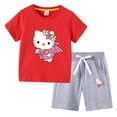 thumbnail image 3 of Conjunto de camiseta de manga corta para niños de Hello Kitty, ropa de algodón para bebés, pantalones cortos de media manga para niños y niñas, traje de dos piezas, 3 of 5