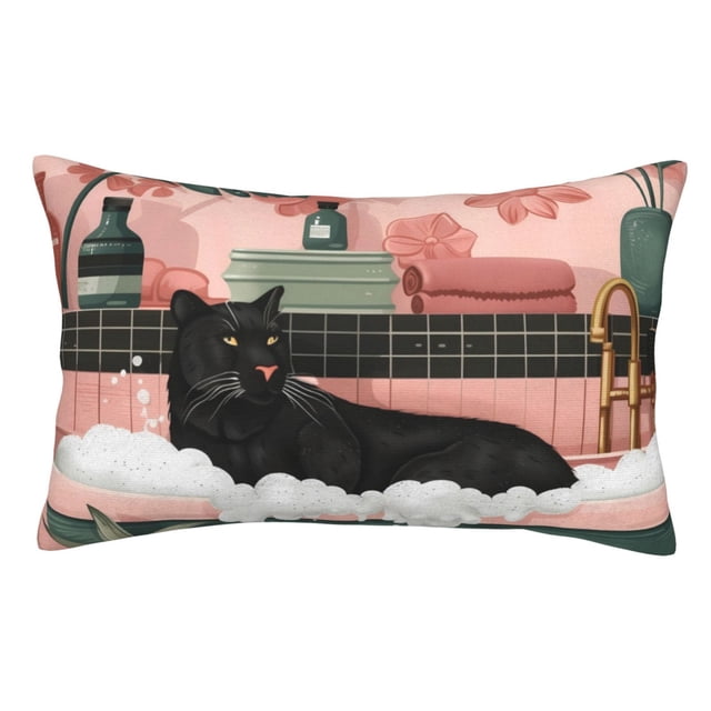 Balery Black Cat Pink Bathroom Funda de Cojín Estampada, Regalos para Mujeres, Regalos de Amor para Ella, Regalos para Novia o Esposa, Funda de Almohada-14"x20"