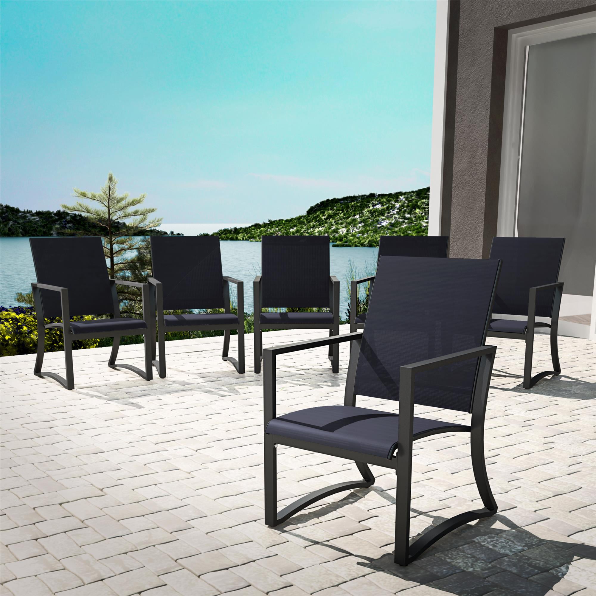 COSCO Outdoor Furniture, 7 Piece Patio Dining Set, Steel, Navy Sling