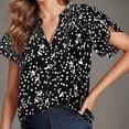 thumbnail image 4 of Zhouzou Women's Casual V Neck Floral Print Smocked Short Sleeve Chiffon Blouses Bohemian Top Shirts, 4 of 5