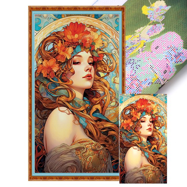 (5) Hilo Algodón Ecológico Bordado 11CT 3 Hebras Impresión 40x70cm Kit Serie Personajes Punto Cruz Clásico para Mujer