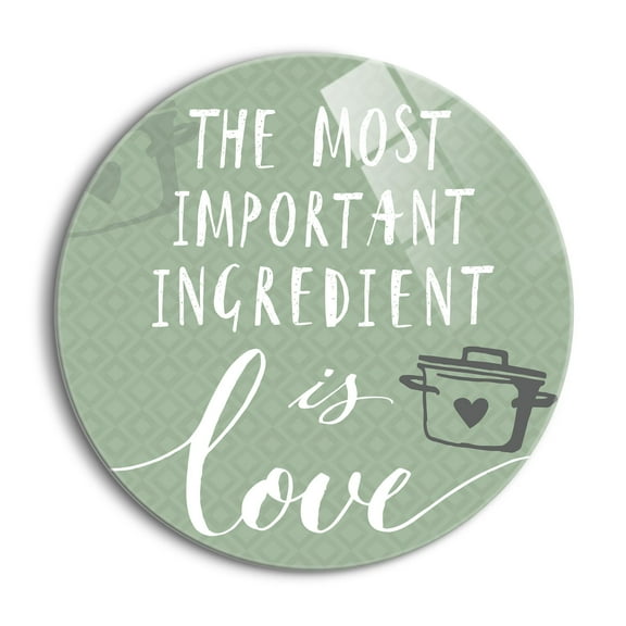 Important Ingredient Love Green Cook Pot 24 inch Glass Round Wall Hanging Sign