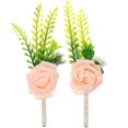 thumbnail image 1 of Realistic Bridal Boutonniere 2Pcs Wedding Accessory For Men Flower Shape Pink Simple And Fresh Decoration, 1 of 5