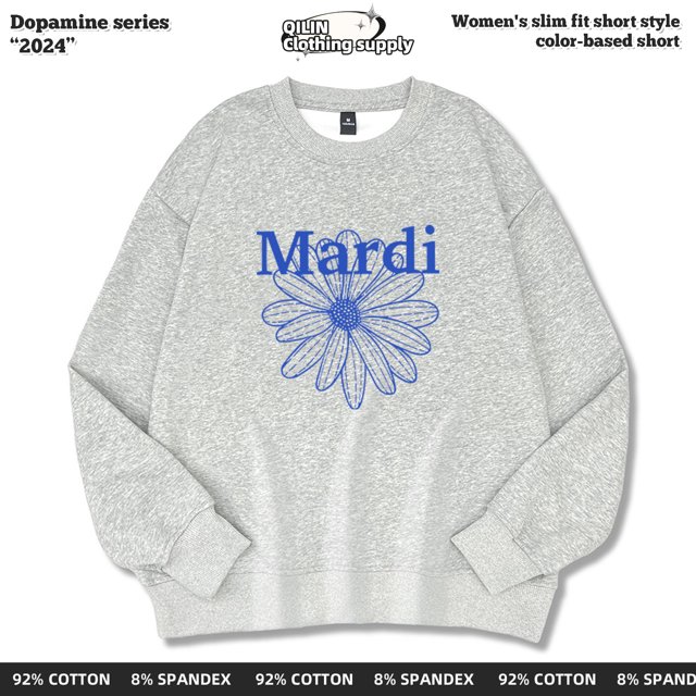 Sudadera Mardi Coreana para hombre y mujer, sudadera con estampado de margaritas pequeñas, sudadera de algodón suelta con cuello redondo del mismo estilo dorado y plateado