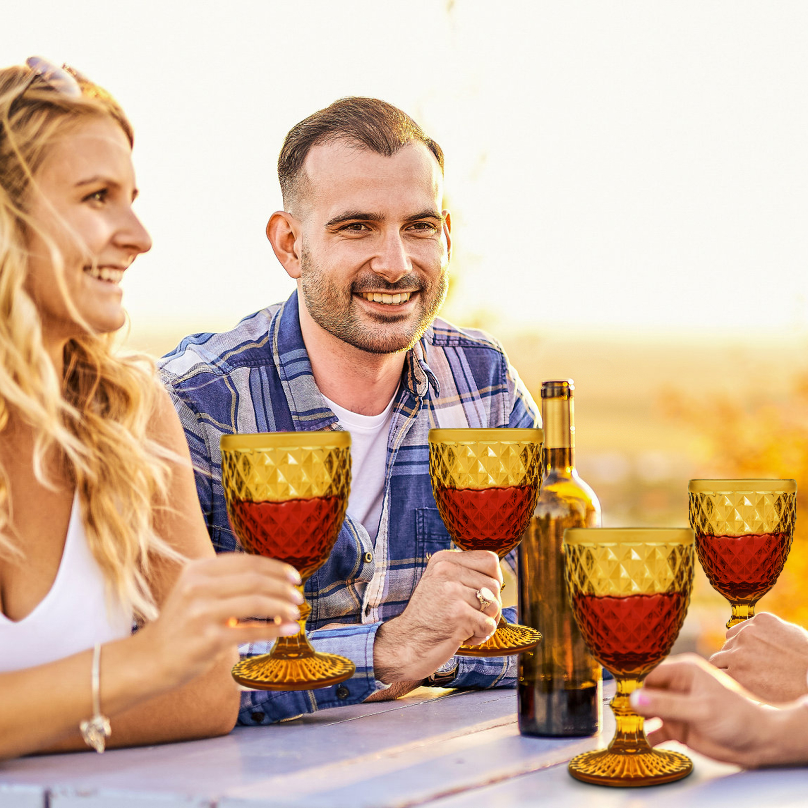 6PCS Vintage Goblet Glasses, 8 oz Wine Glasses, Glass Cups Set, Drink Glasses, Drinking Goblets, Bar Tumbler Glassware for Wine, Beer, Juice, Cocktail, Whiskey，Amber