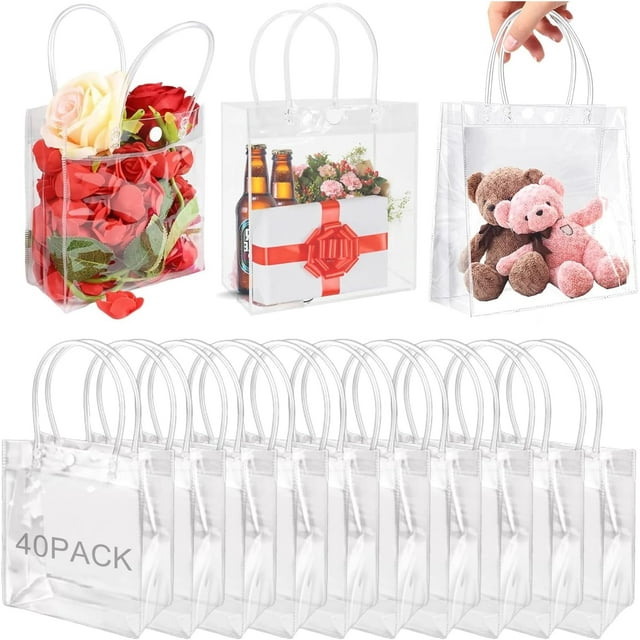 Bolsas de Regalo de PVC Transparente con Asas, Bolsas de Dulces para Fiestas, Bolsas de Compras Reutilizables, para Compras, Cumpleaños, Boda.