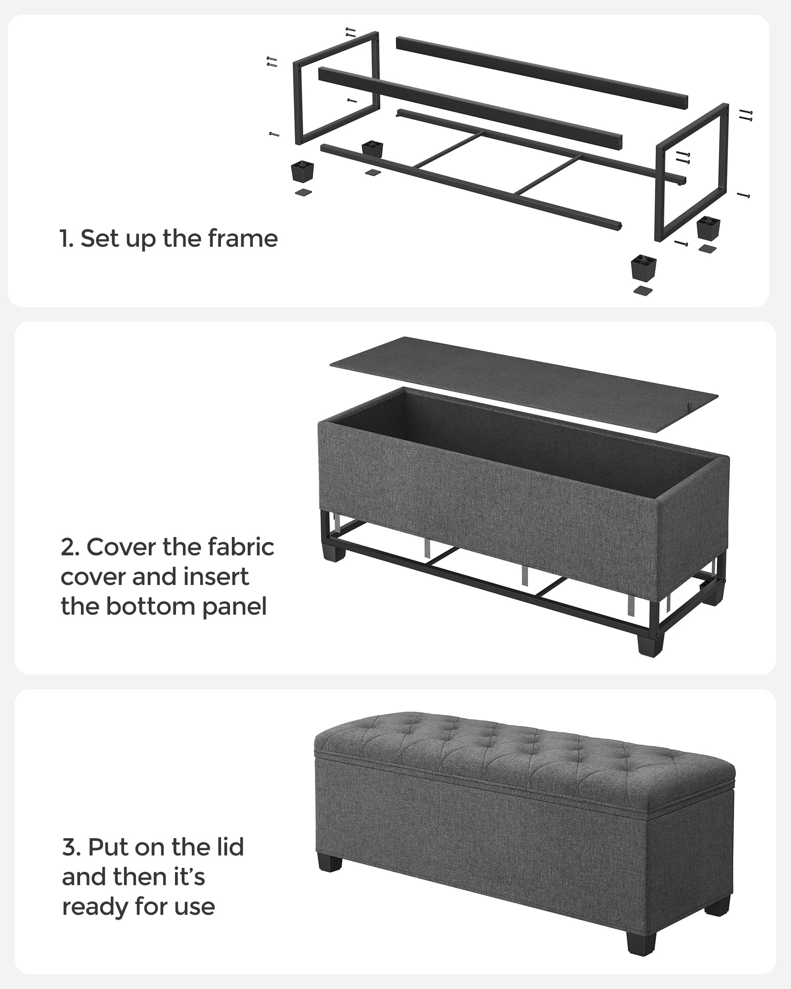 SONGMICS 43.3" Storage Ottoman Bench Hold up to 660lbs Bedroom Ottoman Bench Enough Storage for Bedroom Entryway Living Room Dark Gray