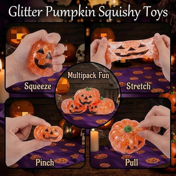 Halloween Spooky Pumpkin Stress Ball Squeeze Toy For Adults, Slow Rise Glitter Dumpling Squishies Spooky Ghost Decorations, Halloween Cute Pumpkin Squeeze Fidget Toy for Stress Anxiety Relief