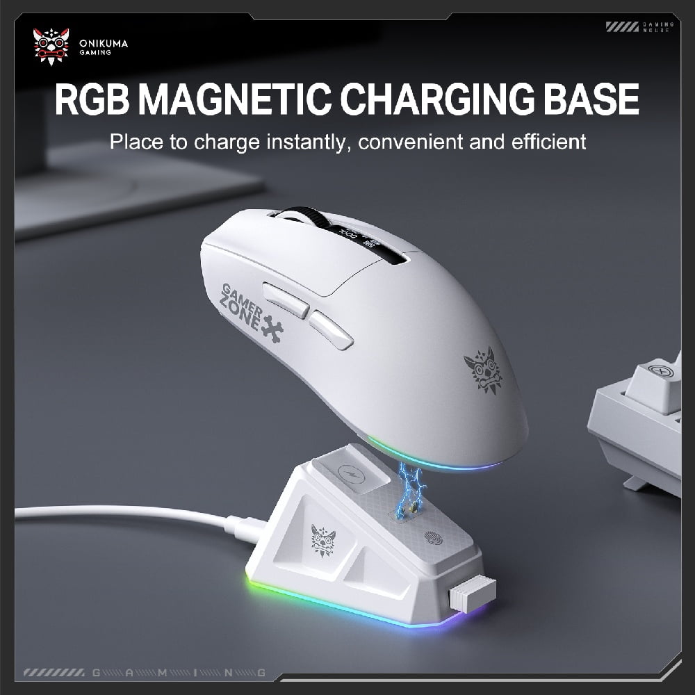 Lightweight Wireless Gaming Mouse, Bluetooth Mouse with Charging Dock, Paw3311 Optical Sensor, Ergonomic Three-Mode Design, Compatible with Windows/Mac/PC, Suitable for Gaming and Office, White