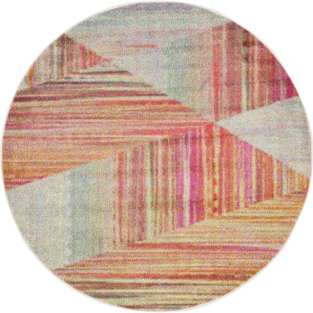 Unique Loom Lyon Géométrique Dégradé Tapis 6' x 6' Rond Multi/rose